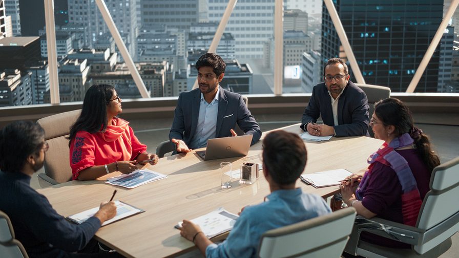 Colleagues interacting in a meeting