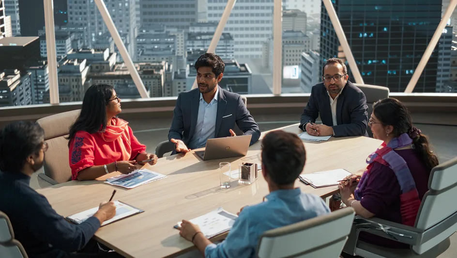 Colleagues interacting in a meeting