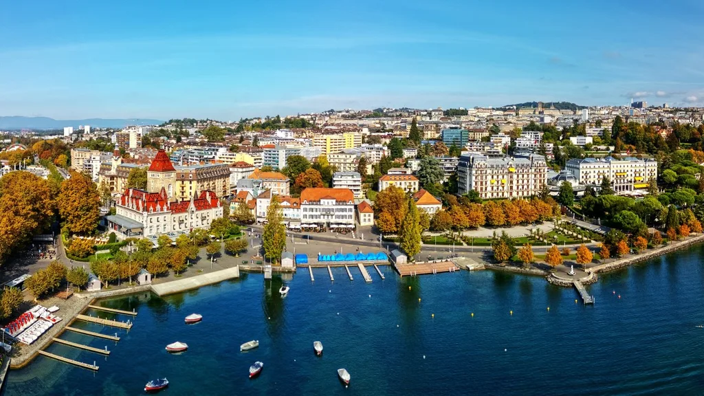aerial view of city in switzerland