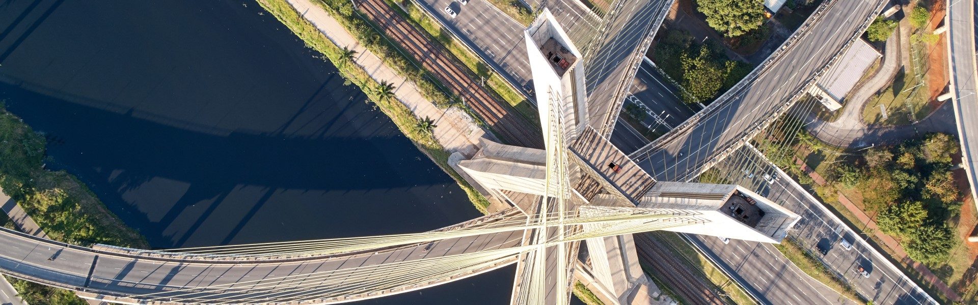 aerial view of bridge and roads