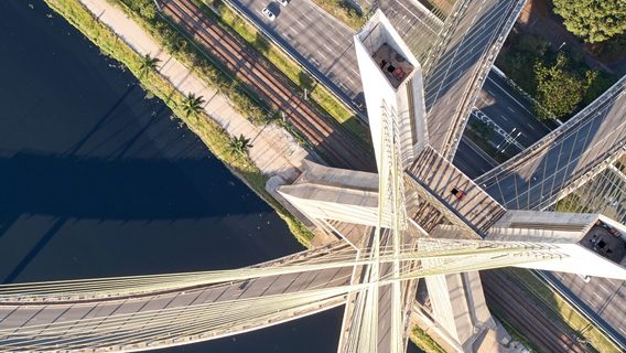 aerial view of bridge and roads