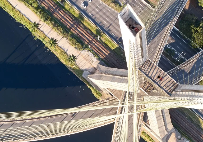 aerial view of bridge and roads