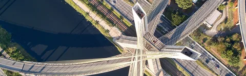 aerial view of bridge and roads