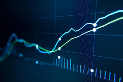 A stock ticker on a screen.