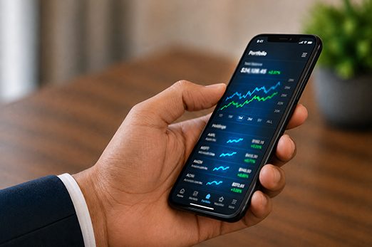 A phone displaying graphs