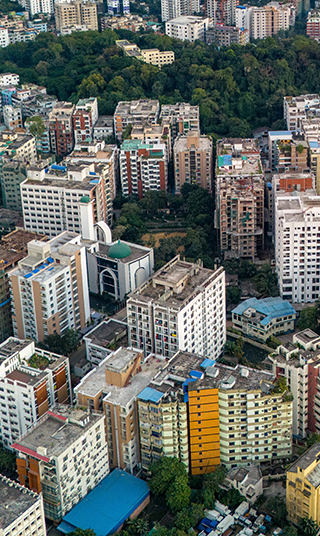 A city skyline in Bangladesh.