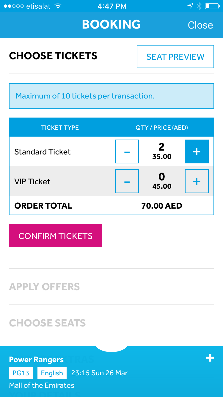 VOX Cinemas AE tickets confirmation page for mobile