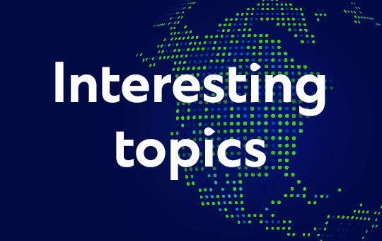 Text "Interesting topics" on blue background