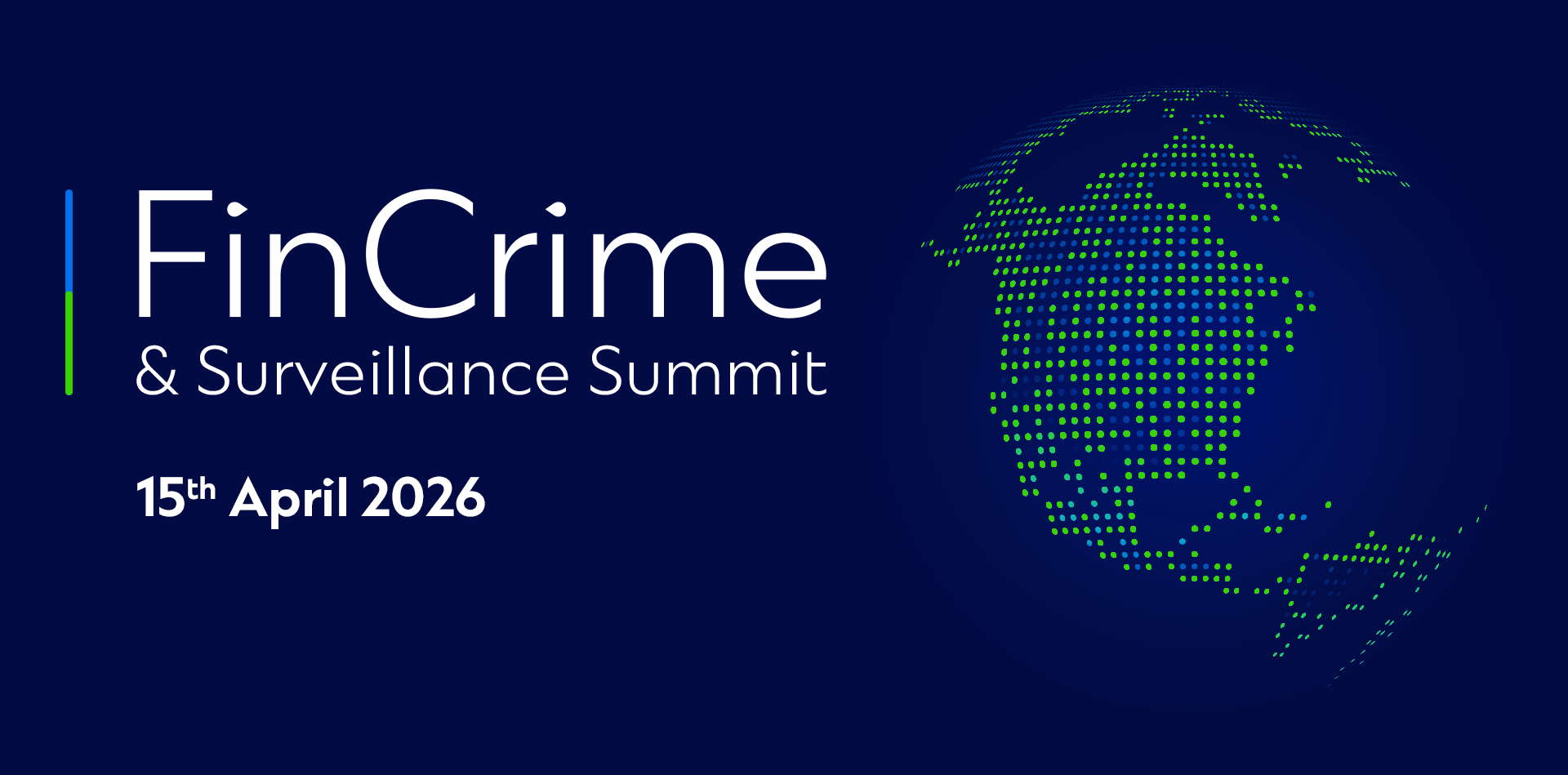 FinCrime & Surveillance Summit on 15 April 2026 main banner with globe on blue background