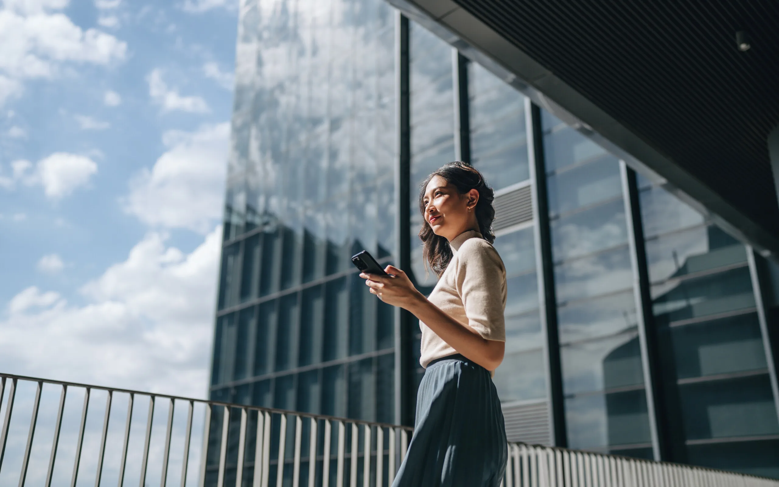 A women looking out an office window