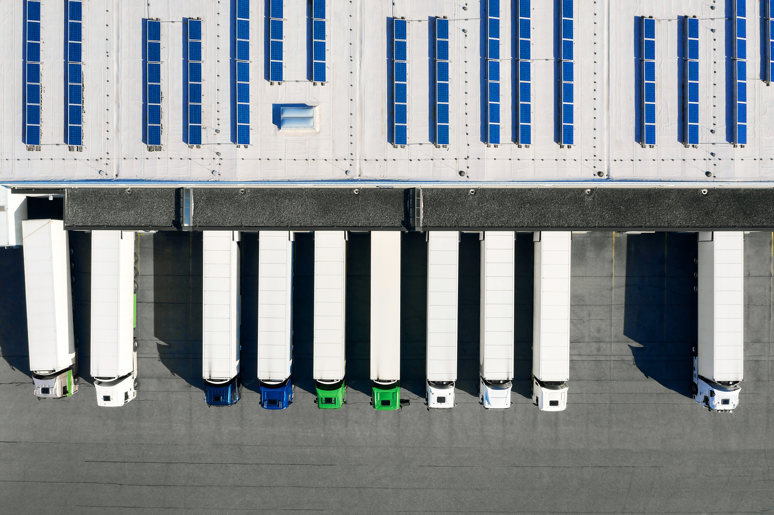 aerial view of trucks