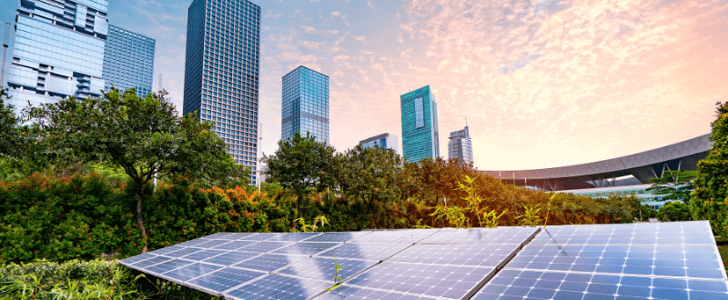 city and solar panels
